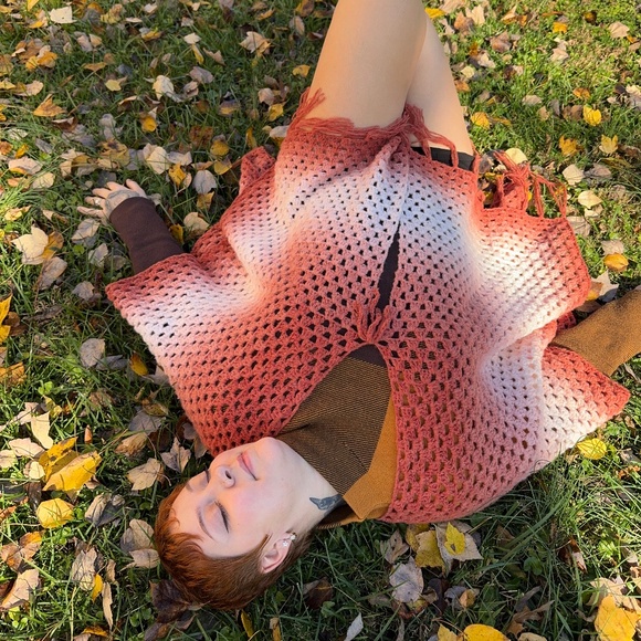 The Asset Accessories - Handmade Rust Orange Crochet Ombre Shawl